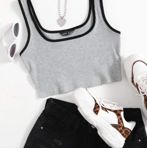 NWT Shein soft Gray and Black Square neck crop top tank top size medium